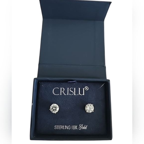 CRISLU Std Earrrings Sterling 18K Gold Cubic Zirconia Round Jewelry - Picture 5 of 7